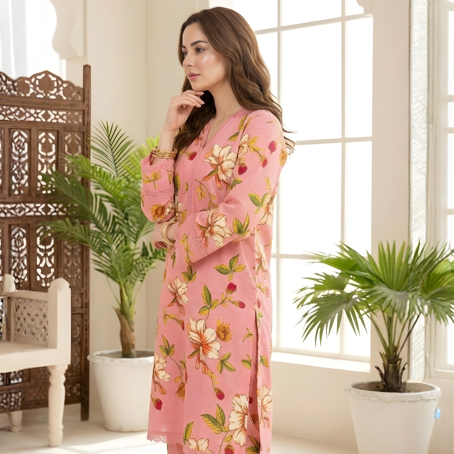 Light pink Printed Lawn