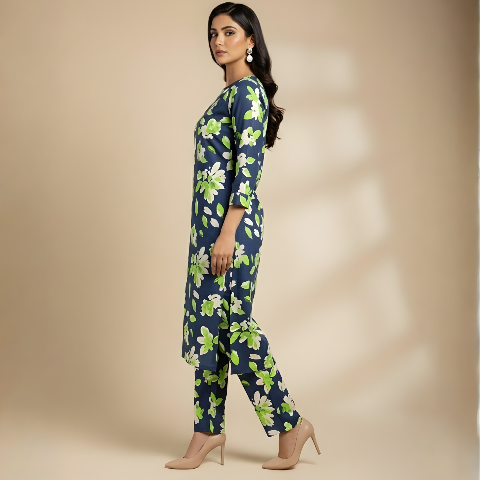 Navy Blue Floral Printed Lawn