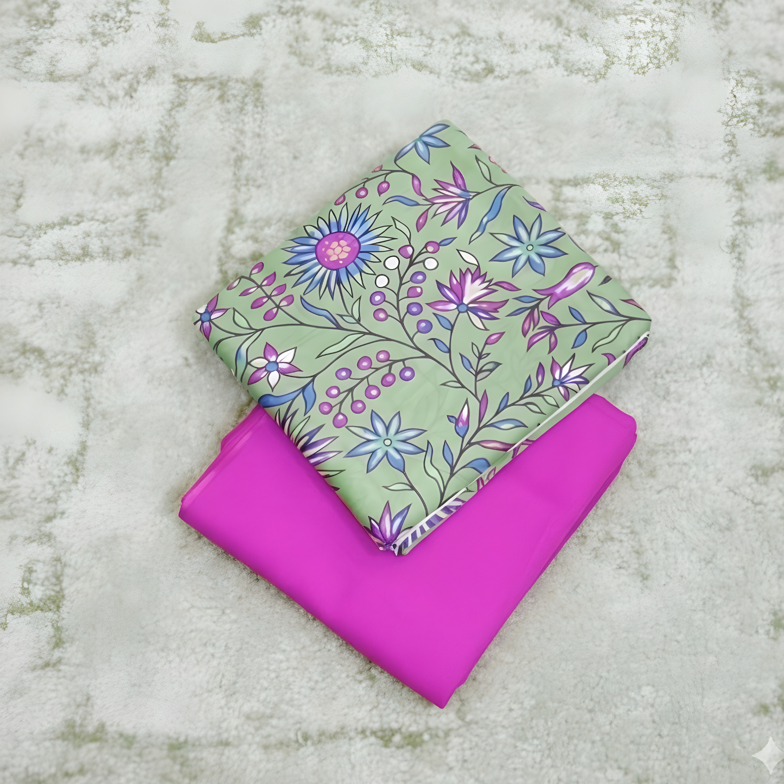 Mint Green & Magenta Floral Lawn