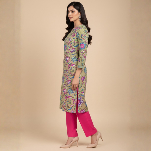 Mint Green & Magenta Floral Lawn