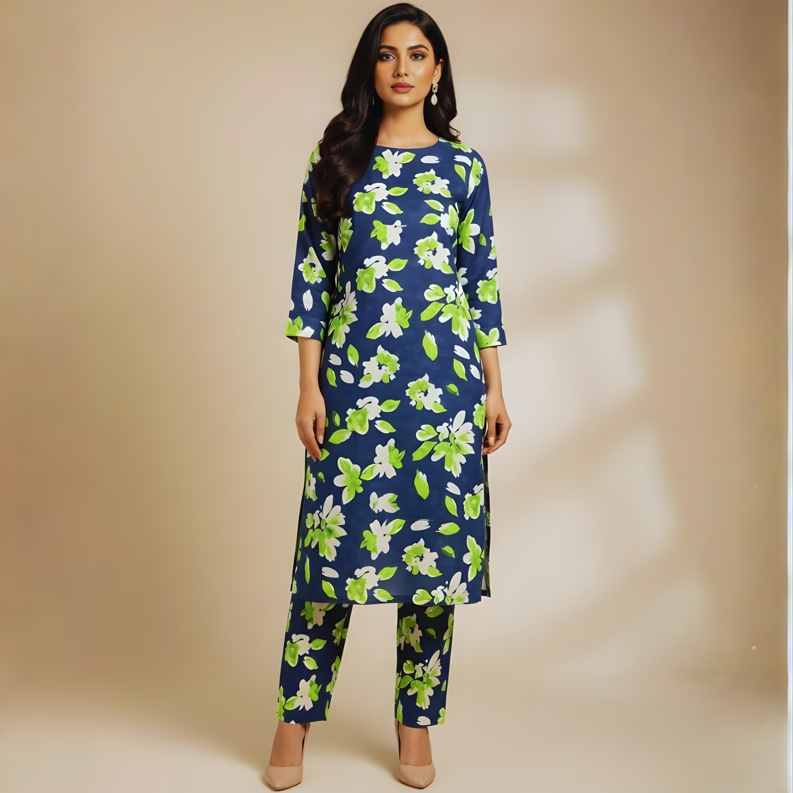 Navy Blue Floral Printed Lawn